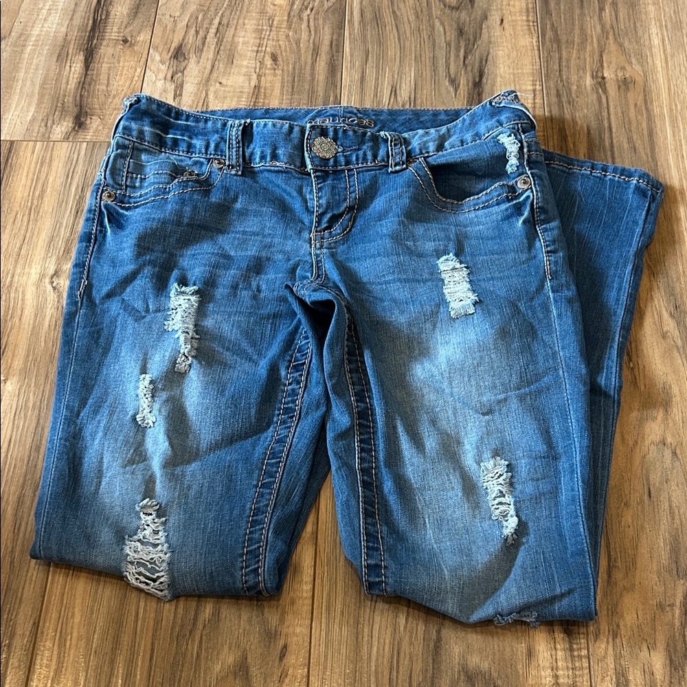 Maurices Blue Distressed Skinny Jeans
